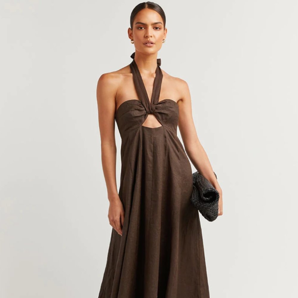 NWT Dissh Verdes Dark Chocolate Linen Dress